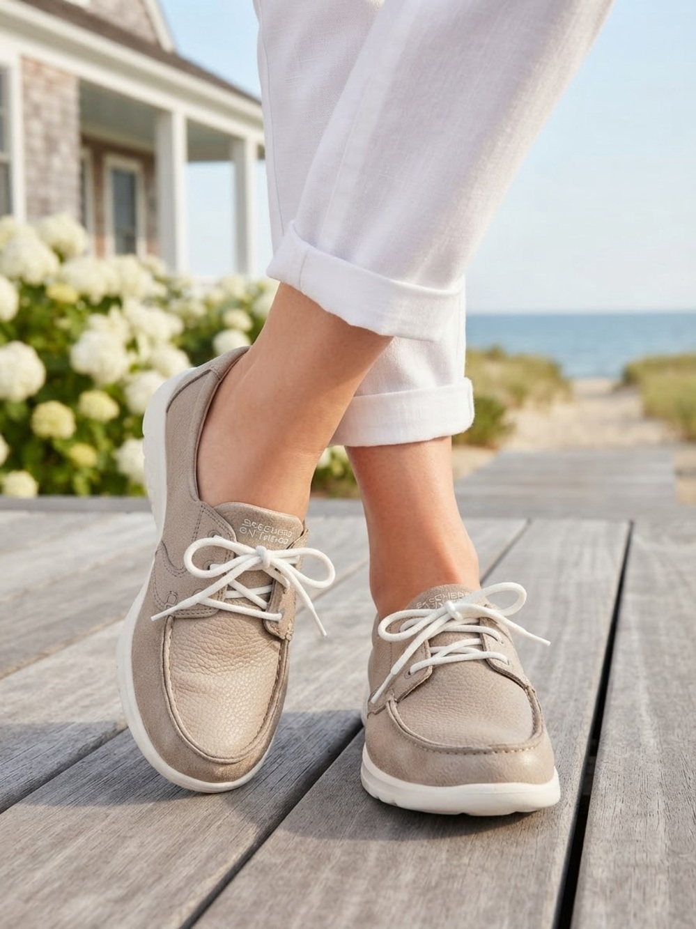 Women's Lace-Up Casual Flats boat shoe sneakers Light Beige 10